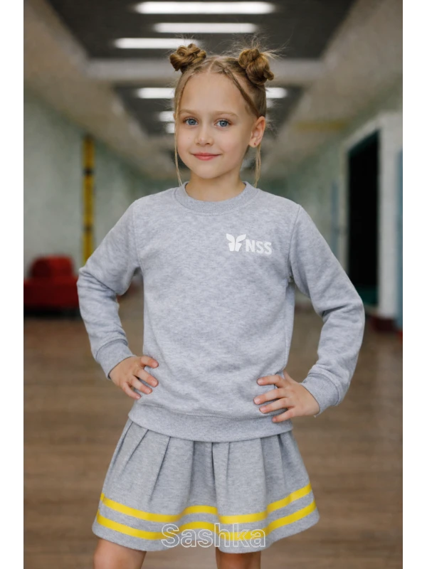 Толстовка для дівчинки сіра з логотипом школи NSS, розмір 116-176